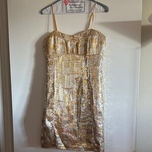 Gold Silver Sequin Strapless Dress MINUET brand